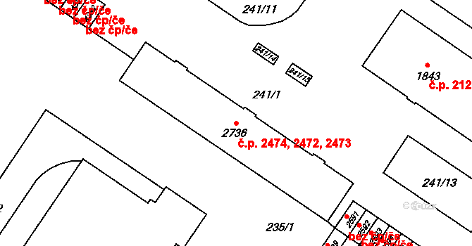 Zábřeh 2472,2473,2474, Ostrava na parcele st. 2736 v KÚ Zábřeh nad Odrou, Katastrální mapa