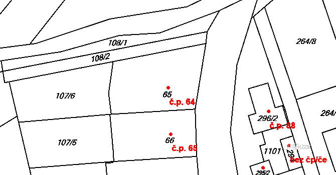 Štěpánov nad Svratkou 64 na parcele st. 65 v KÚ Štěpánov nad Svratkou, Katastrální mapa