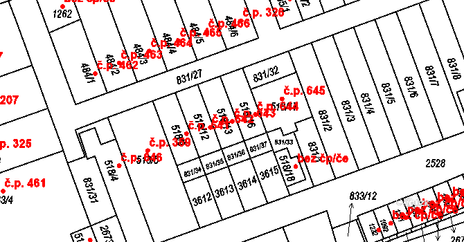 Tlumačov 643 na parcele st. 518/13 v KÚ Tlumačov na Moravě, Katastrální mapa