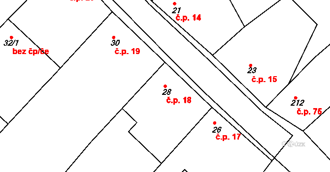 Milonice 18 na parcele st. 28 v KÚ Milonice, Katastrální mapa