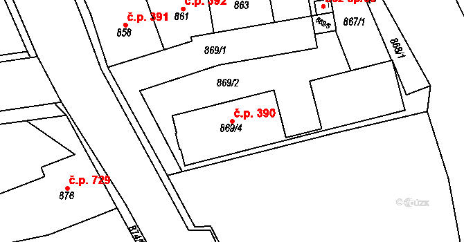 Pohořelice 390 na parcele st. 869/4 v KÚ Pohořelice nad Jihlavou, Katastrální mapa