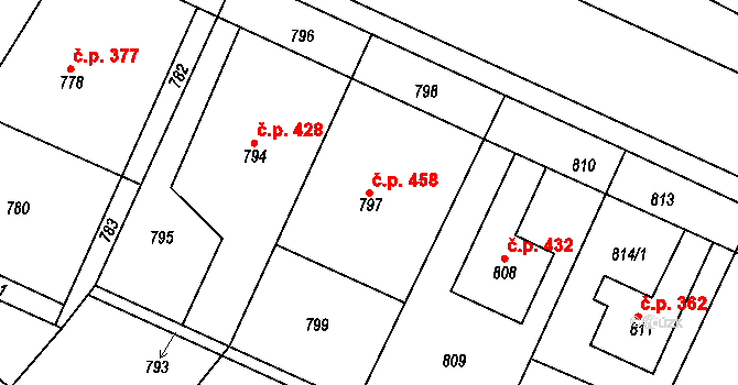 Želechovice nad Dřevnicí 458 na parcele st. 797 v KÚ Želechovice nad Dřevnicí, Katastrální mapa
