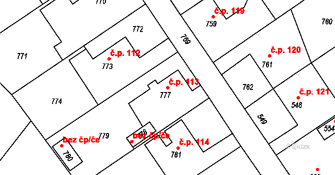 Žimrovice 113, Hradec nad Moravicí na parcele st. 777 v KÚ Žimrovice, Katastrální mapa