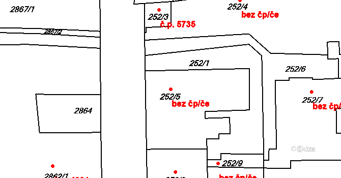 Jihlava 43336833 na parcele st. 252/5 v KÚ Jihlava, Katastrální mapa