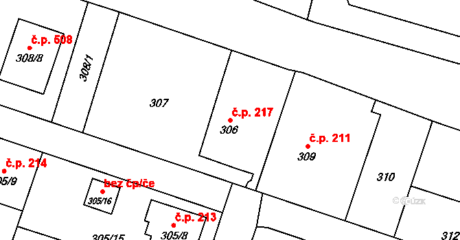 Velké Hoštice 217 na parcele st. 306 v KÚ Velké Hoštice, Katastrální mapa