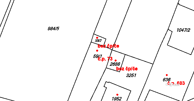 Kateřinky 73, Opava na parcele st. 59/1 v KÚ Kateřinky u Opavy, Katastrální mapa