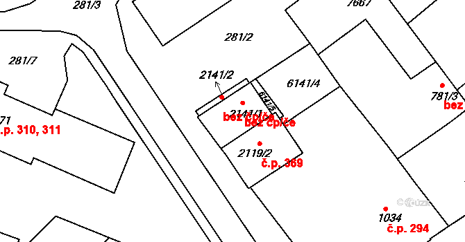 Telč 45842833 na parcele st. 2141/1 v KÚ Telč, Katastrální mapa