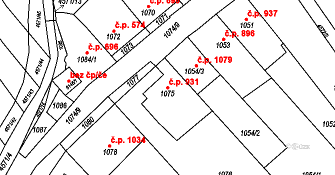 Vlčnov 931 na parcele st. 1075 v KÚ Vlčnov, Katastrální mapa