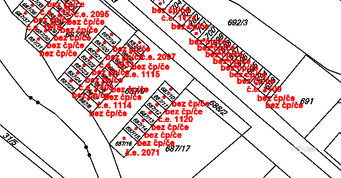Brno 47699833 na parcele st. 687/10 v KÚ Lesná, Katastrální mapa