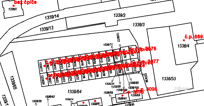 Prostřední Suchá 3072, Havířov na parcele st. 1338/19 v KÚ Prostřední Suchá, Katastrální mapa