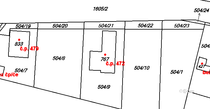 Opatovice nad Labem 472 na parcele st. 767 v KÚ Opatovice nad Labem, Katastrální mapa