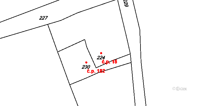 Horní Žukov 15, Český Těšín na parcele st. 224 v KÚ Horní Žukov, Katastrální mapa