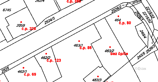 Beroun-Závodí 86, Beroun na parcele st. 463/1 v KÚ Beroun, Katastrální mapa
