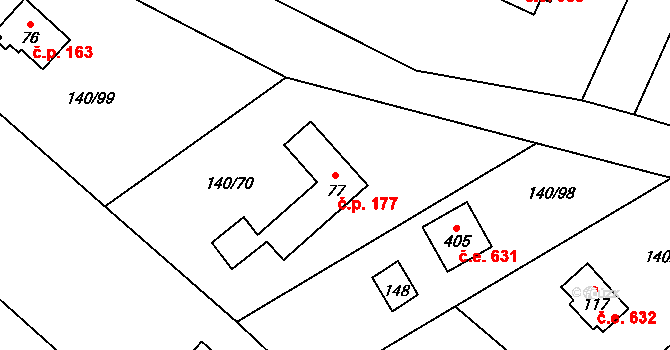 Chlomek 177, Petrov na parcele st. 77 v KÚ Sázava u Petrova, Katastrální mapa