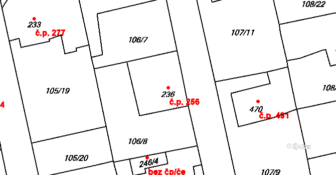 Rudná 256 na parcele st. 236 v KÚ Dušníky u Rudné, Katastrální mapa