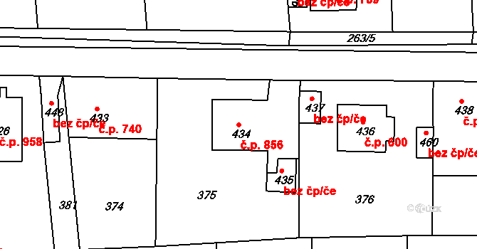 Rudná 856 na parcele st. 434 v KÚ Hořelice, Katastrální mapa
