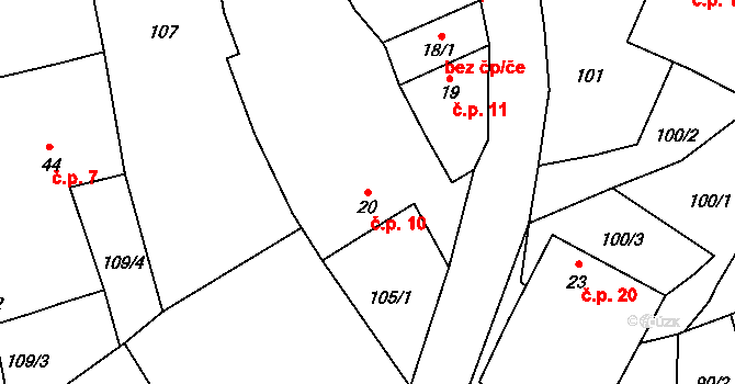 Chotěmice 10 na parcele st. 20 v KÚ Chotěmice, Katastrální mapa