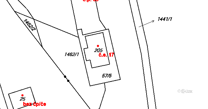 Javorná 17, Čachrov na parcele st. 205 v KÚ Javorná na Šumavě, Katastrální mapa