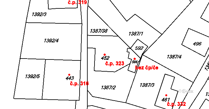 Lipová 323 na parcele st. 452 v KÚ Lipová u Šluknova, Katastrální mapa