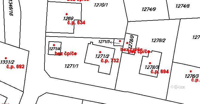 Česká Skalice 732 na parcele st. 1271/2 v KÚ Česká Skalice, Katastrální mapa
