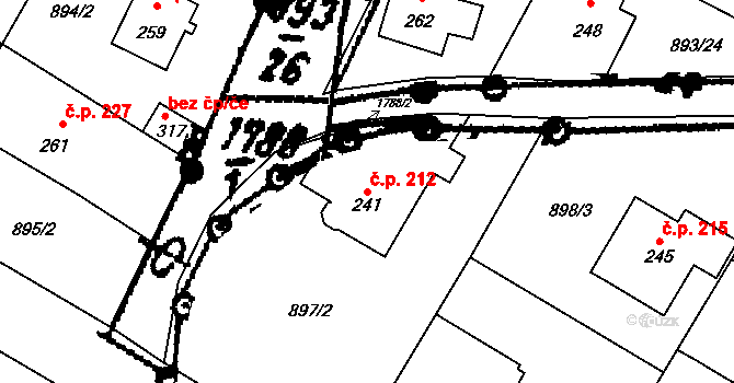 Otovice 212 na parcele st. 241 v KÚ Otovice u Broumova, Katastrální mapa