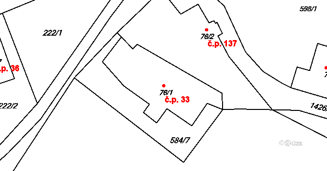 Suchý Důl 33 na parcele st. 76/1 v KÚ Suchý Důl, Katastrální mapa