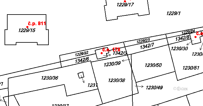 Vejprnice 178 na parcele st. 1342/3 v KÚ Vejprnice, Katastrální mapa
