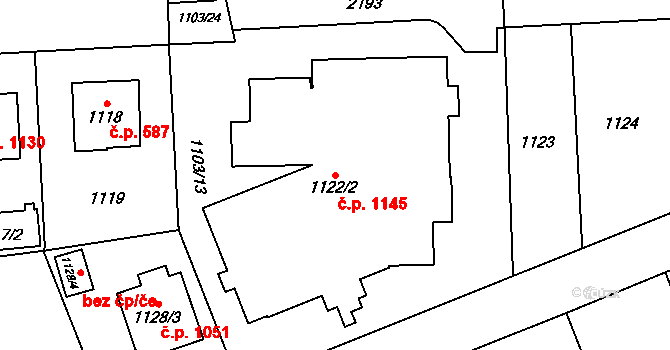 Ruzyně 1145, Praha na parcele st. 1122/2 v KÚ Ruzyně, Katastrální mapa