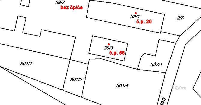Senešnice 56, Bojanovice na parcele st. 39/3 v KÚ Senešnice, Katastrální mapa