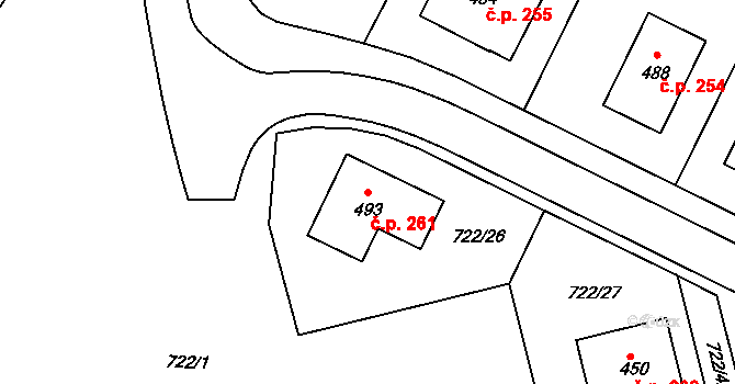 Škrdlovice 261 na parcele st. 493 v KÚ Škrdlovice, Katastrální mapa