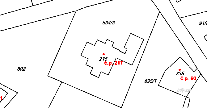 Děčín XVII-Jalůvčí 217, Děčín na parcele st. 216 v KÚ Prostřední Žleb, Katastrální mapa