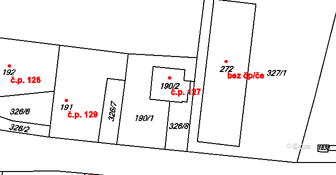 Svojetín 127 na parcele st. 190/2 v KÚ Svojetín, Katastrální mapa