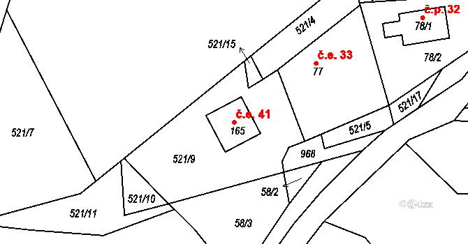 Rájov 41, Perštejn na parcele st. 165 v KÚ Rájov u Perštejna, Katastrální mapa