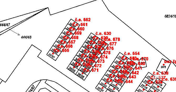 Žatec 628 na parcele st. 3650 v KÚ Žatec, Katastrální mapa