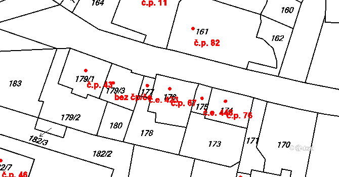 Neštědice 67, Povrly na parcele st. 176 v KÚ Neštědice, Katastrální mapa