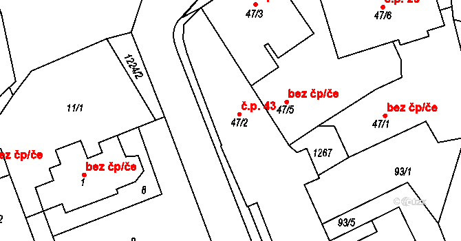 Číhošť 43 na parcele st. 47/2 v KÚ Číhošť, Katastrální mapa