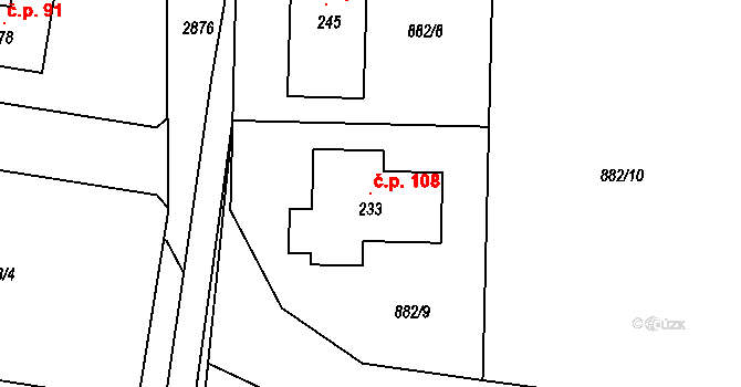 Jindřiš 108, Rodvínov na parcele st. 233 v KÚ Jindřiš, Katastrální mapa