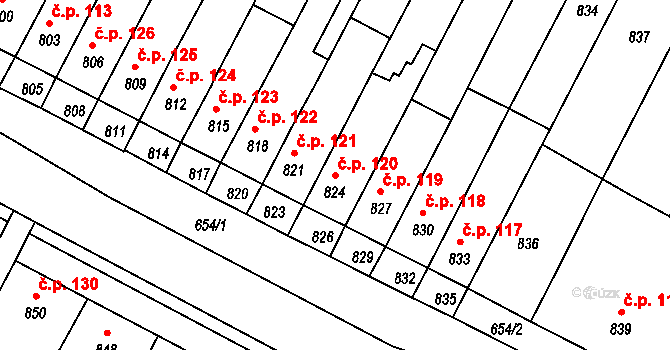 Rychlov 120, Bystřice pod Hostýnem na parcele st. 824 v KÚ Rychlov u Bystřice pod Hostýnem, Katastrální mapa