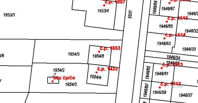 Holešov 1553 na parcele st. 1954/8 v KÚ Holešov, Katastrální mapa