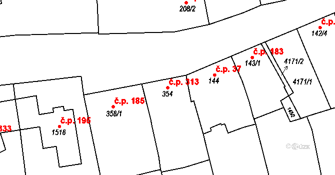 Hrušovany nad Jevišovkou 313 na parcele st. 354 v KÚ Hrušovany nad Jevišovkou, Katastrální mapa