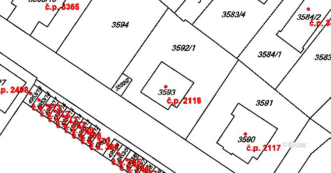 Znojmo 2118 na parcele st. 3593 v KÚ Znojmo-město, Katastrální mapa