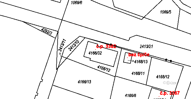 Teplice 3382 na parcele st. 4166/32 v KÚ Teplice, Katastrální mapa