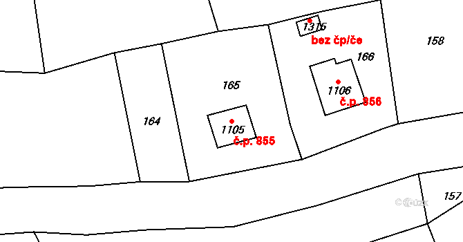Polubný 855, Kořenov na parcele st. 1105 v KÚ Polubný, Katastrální mapa