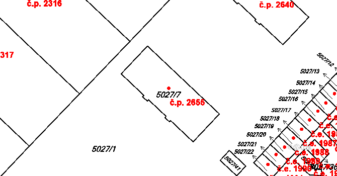 Jihlava 2655 na parcele st. 5027/7 v KÚ Jihlava, Katastrální mapa