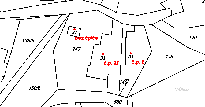 Dražetice 27, Borotice na parcele st. 33 v KÚ Dražetice II, Katastrální mapa