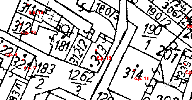 Jablonné v Podještědí 12 na parcele st. 313 v KÚ Jablonné v Podještědí, Katastrální mapa