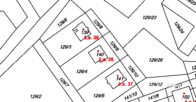 Neratov 36 na parcele st. 140 v KÚ Neratov, Katastrální mapa