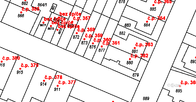 Zastávka 361 na parcele st. 877 v KÚ Zastávka, Katastrální mapa