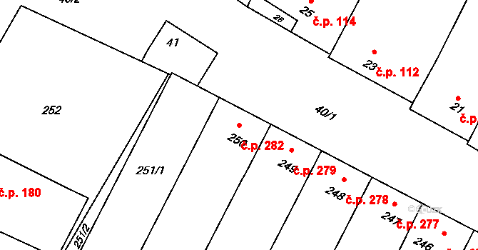 Těmice 282 na parcele st. 250 v KÚ Těmice u Hodonína, Katastrální mapa