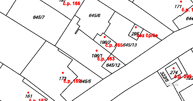 Puklice 163 na parcele st. 196/1 v KÚ Puklice, Katastrální mapa